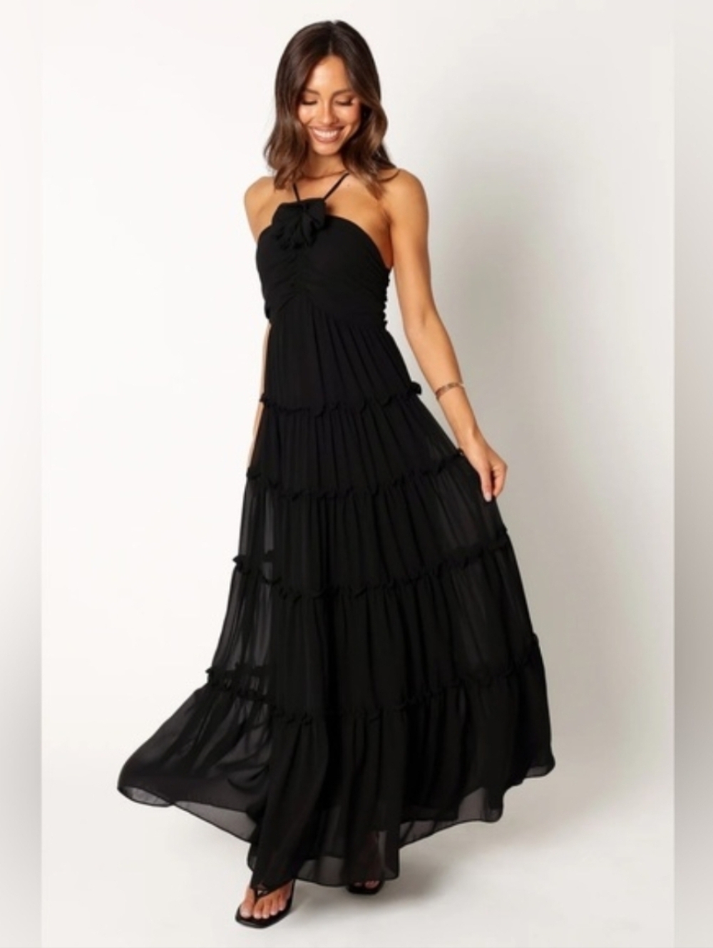 Petal & Pup Black Tiered Maxi Dress Size M